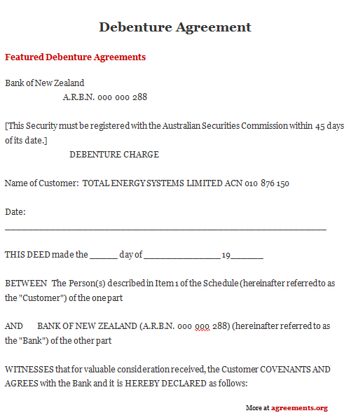 Debenture Agreement, Sample Debenture Agreement Template