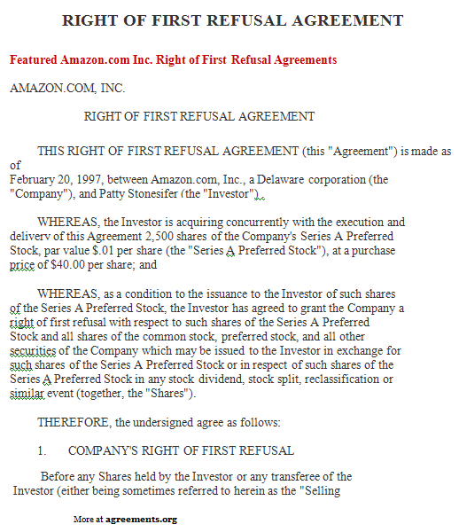 Right Of First Refusal Template