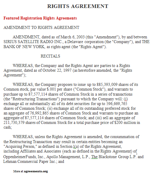 Rights Agreement, Sample Rights Agreement