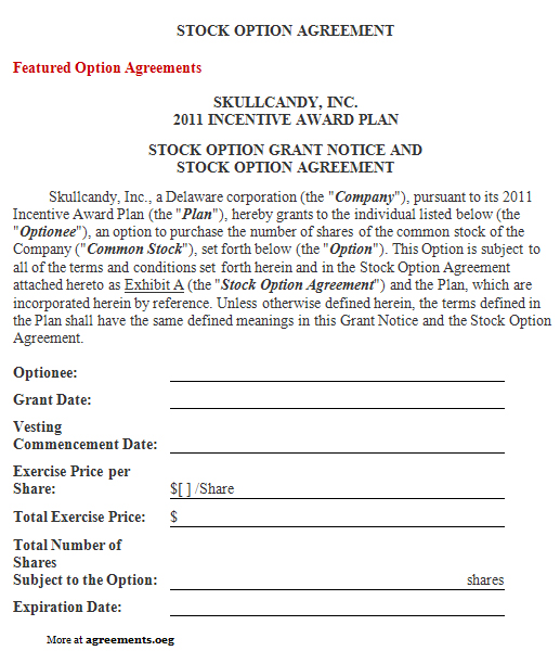 stock options template