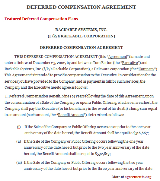 Download Deferred Compensation Plan Agreement - PDF