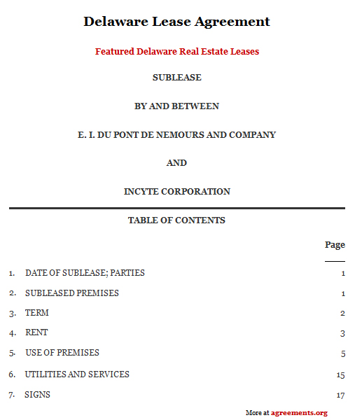 Delaware Lease Agreement - Download PDF