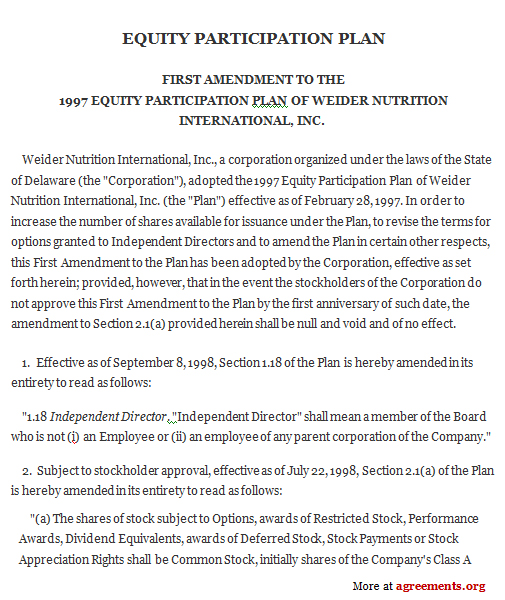 Equity Participation Plan Agreement Download Word Pdf Template