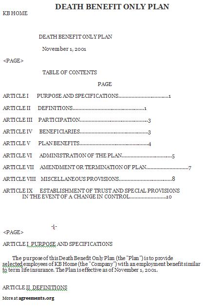 Insurance Plans Agreement Template - Download PDF