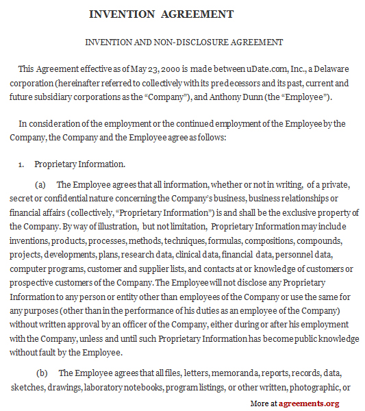 Invention Agreement Template - Download PDF