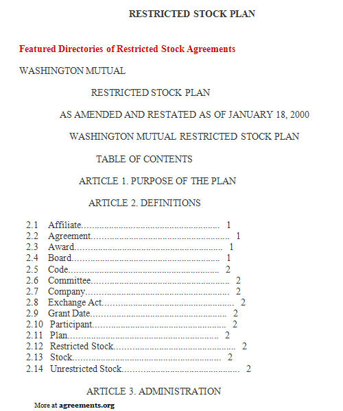 Restricted Stock Plan Agreement Template - Download PDF