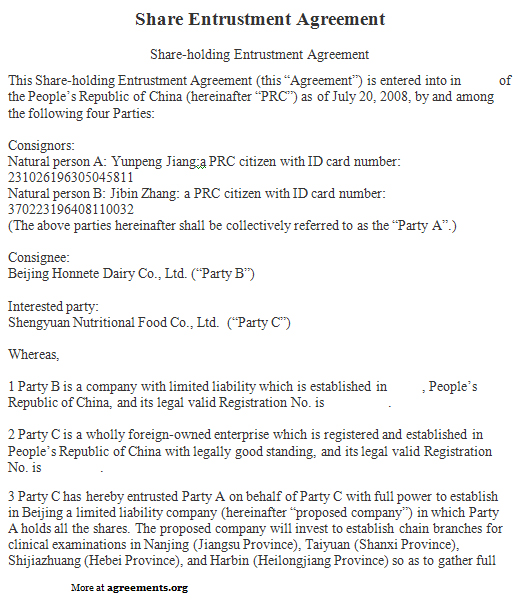 Share Entrustment Agreement Template - Download PDF