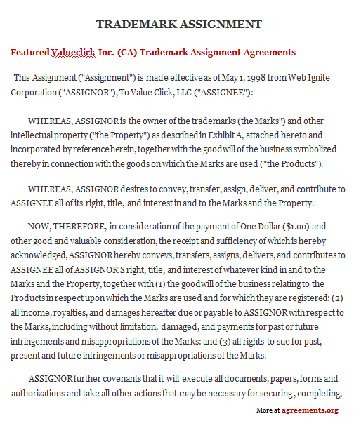 trademark assignment agreement draft