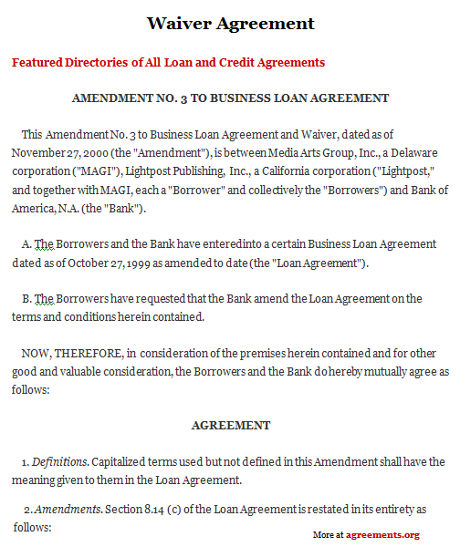 Waiver Agreement Template Download