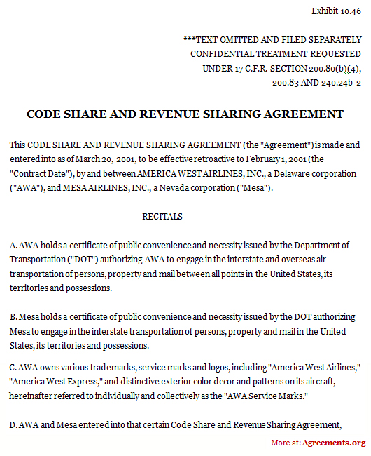 Download Code Share and Revenue Sharing Agreement Template