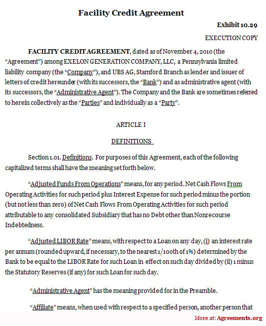 Facility Credit Agreement