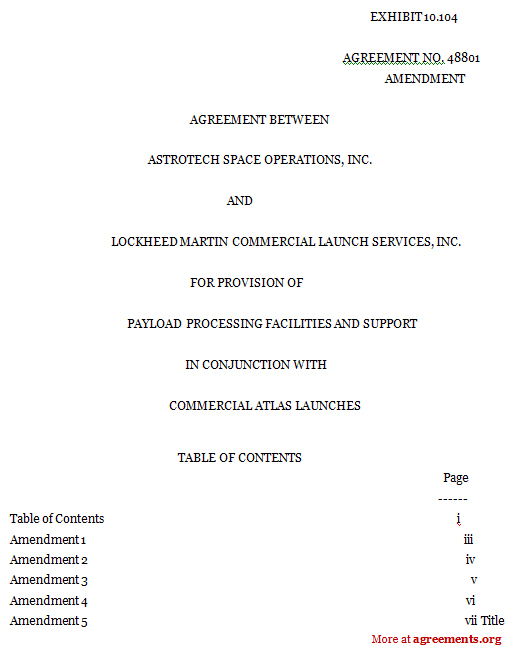 Payload Processing Facilities and Support Agreement