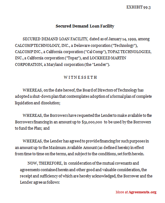 Download Secured Demand Loan Facility Agreement Template