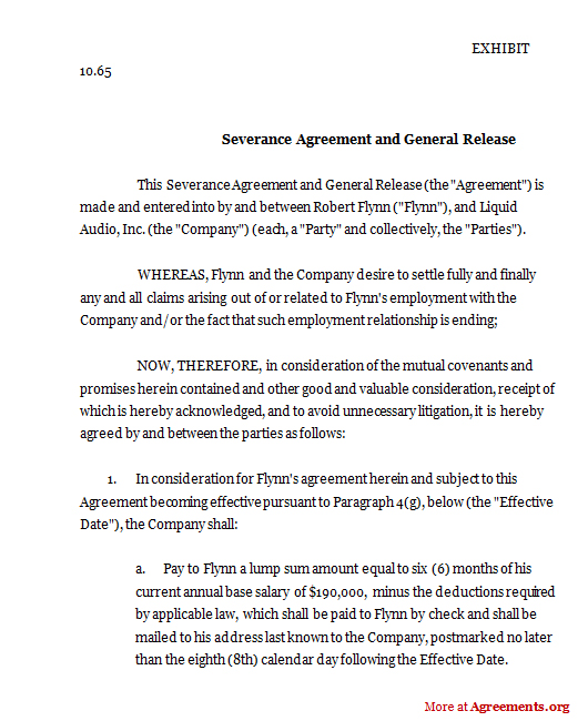 Severance Agreement And General Release Download Pdf Agreements Org