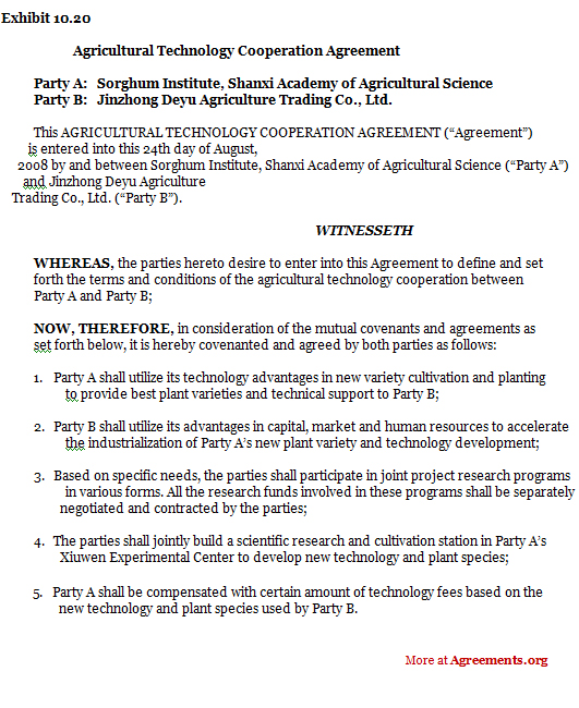 Agricultural Technology Cooperation Agreement