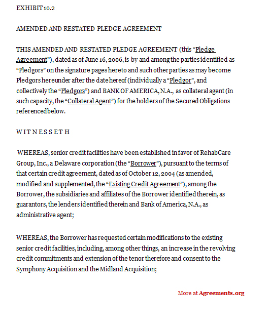 Download An Amended and Restated Pledge Agreement Template