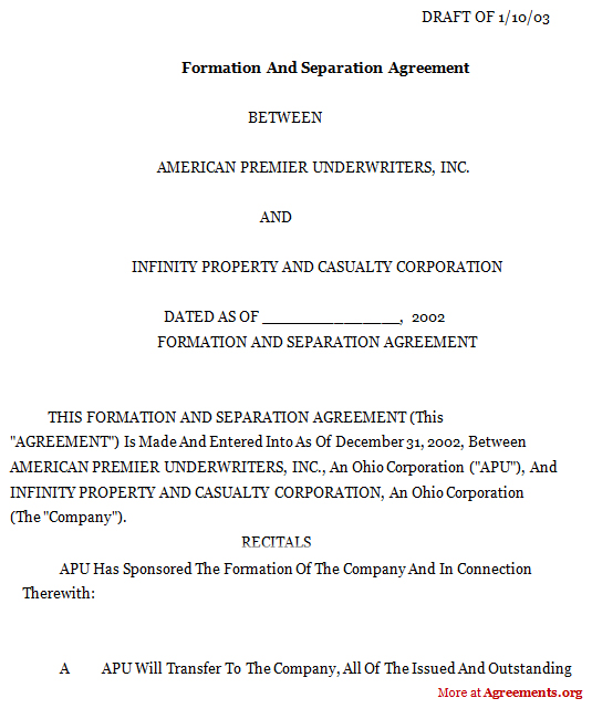 Download Formation and Separation Agreement Template