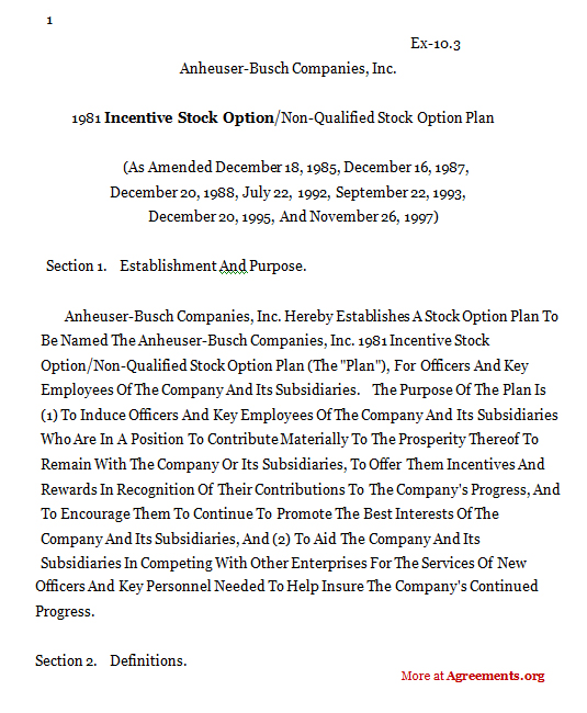 Incentive Stock Option Plan Agreement