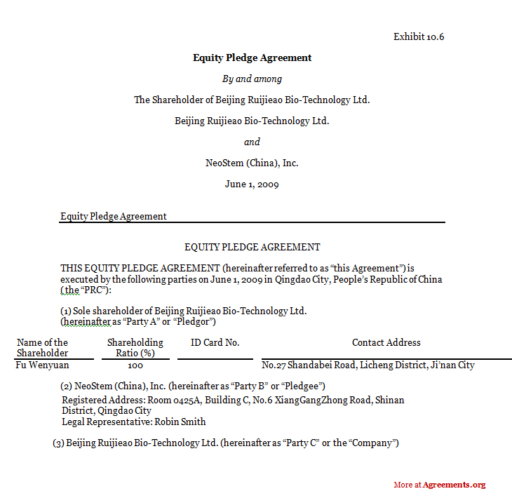 Download Equity Pledge Agreement Template